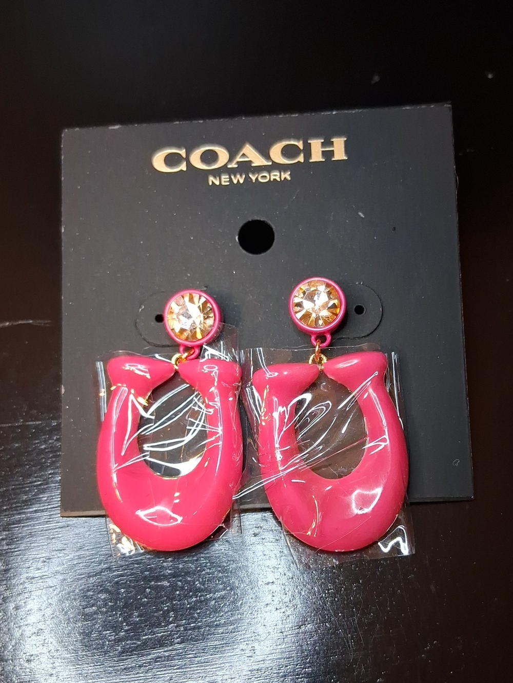 Coach Pink Large Enamel Signature Drop Earrings New